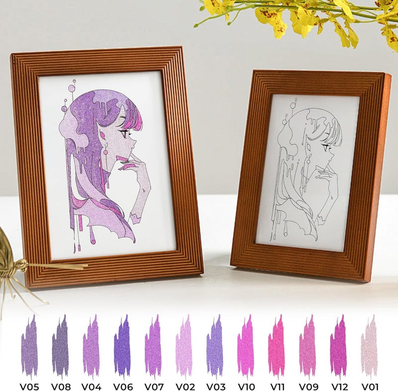 ZSCM Retractable Glitter Gel Pens, 12 Colors Large Capacity Purple Glitter Metallic Gel Ink Pens, 1 mm Fine Point Smooth Writing Color Pens for Adult Coloring Book Note Taking Aesthetic Art Supplies - Image 5